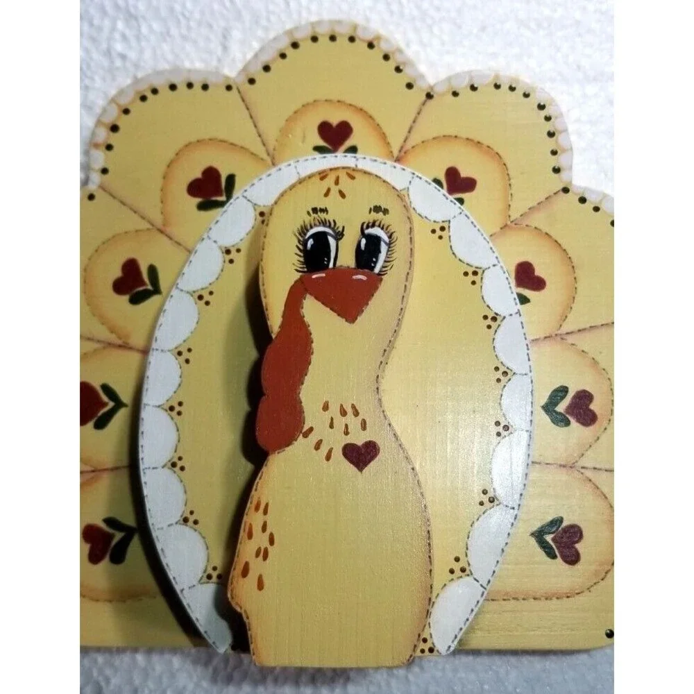 Handcrafted Wood Turkey Tabletop Decoration Thanksgiving Farmhouse CHIC Hearts